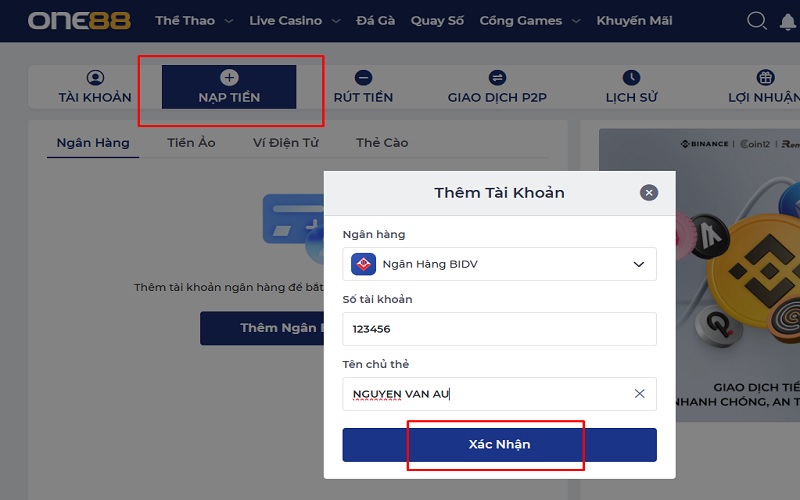 Nạp tiền ONE88