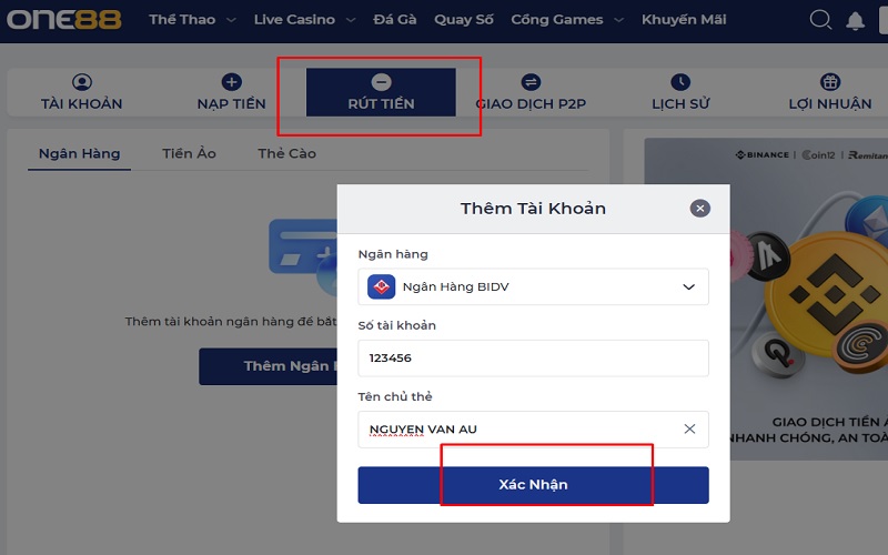 Rút tiền ONE88